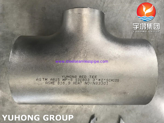 Fittings pipa baja duplex Reducer Tee B16.9 ASTM A815 UNS S31803 Cabang pipa