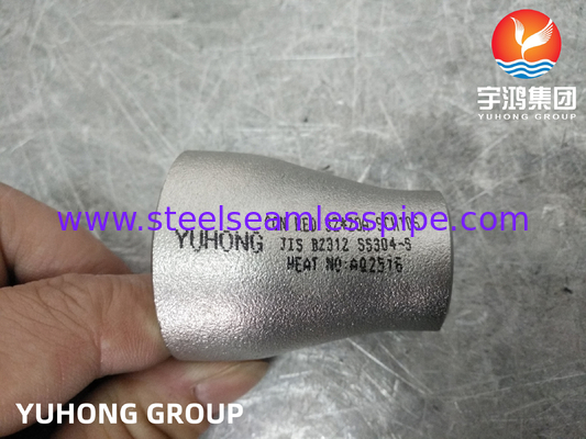 JIS B2312 SS304 Pengurangi Las Butt Seamless ECC Pengurangi Fittings Baja Rinsless