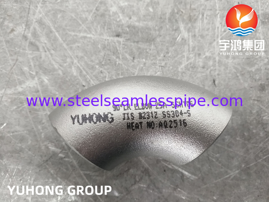 JIS B2312 SS304-S Fittings Pemanasan Butt dari Baja Tidak Karat 45° 90° LR Elbow