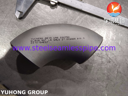 ASTM A815 UNS S32750 Super Duplex Fittings dari Baja Berkualitas 90 derajat LR Elbow