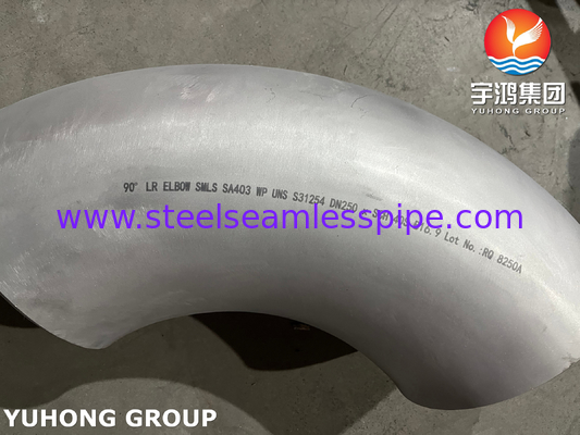 ASTM A403 WPS31254 Baja tahan karat dupleks 254SMO Fittings 90 derajat LR Elbow