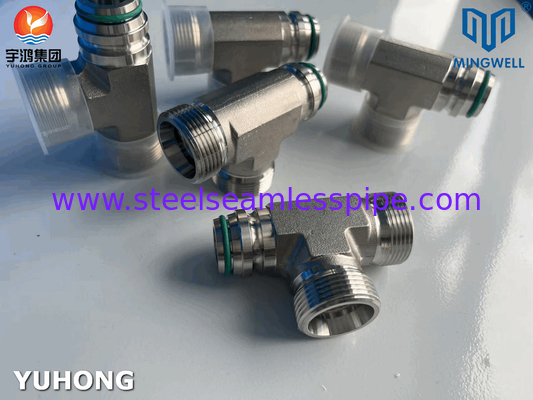 Adaptor stainless steel Tees NPT G PT SS316L Pembentukan hidrolik
