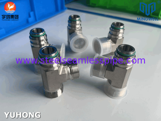 Adaptor stainless steel Tees NPT G PT SS316L Pembentukan hidrolik