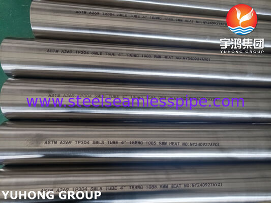 Tabung Seamless Baja Tahan Karat ASTM A269 TP304 Anil Cerah untuk Evaporator 4" 18BWG