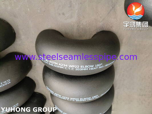 ASTM A234 WP22 CL1 / CL3 Baja Alloy Buttweld Fitting 180 derajat Siku Dicat Hitam