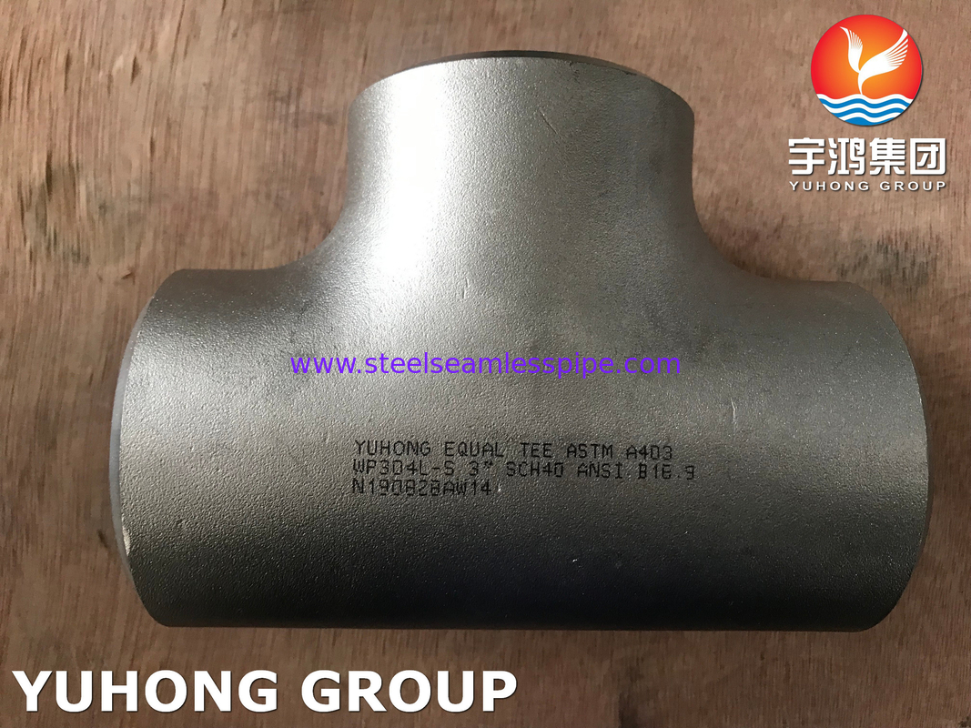 ASTM A403 WP304L-S Tee Butt Weld Fittings B16.9 Pipa Katup Penukar Panas Gas Minyak