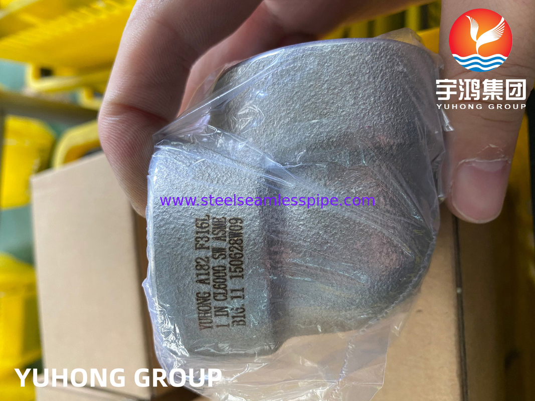 Fittings tempa ASTM A182 F316L siku bergaris baja tahan karat, kopling, ASME B16.11