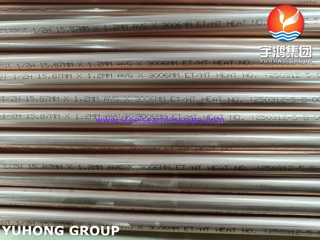 JIS H3300 C1220T Red Copper Sealmless Tube For Building Water Supply And Gas Transportation