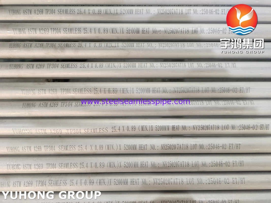 ASTM A269 TP304 Stainless Steel Seamless Tube Pickled Annealed untuk penukar panas dan layanan umum