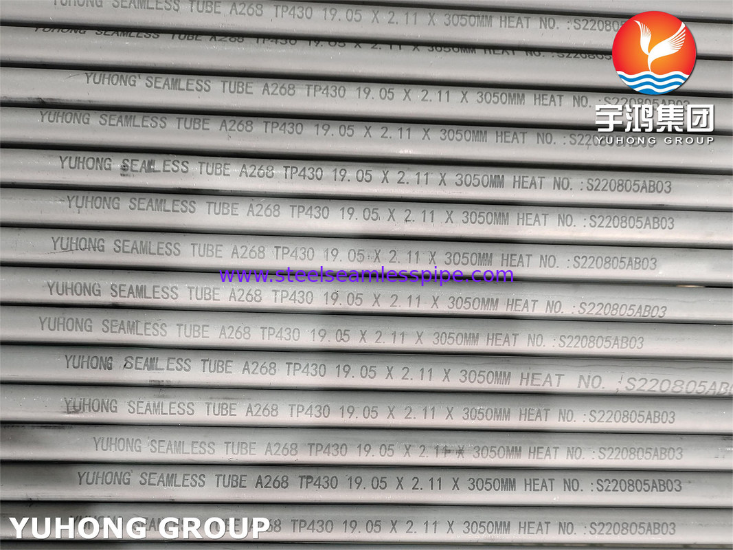 ASTM A268 TP430 Tabung baja tahan karat Ferritik dan Martensitic tanpa jahitan untuk layanan suhu tinggi