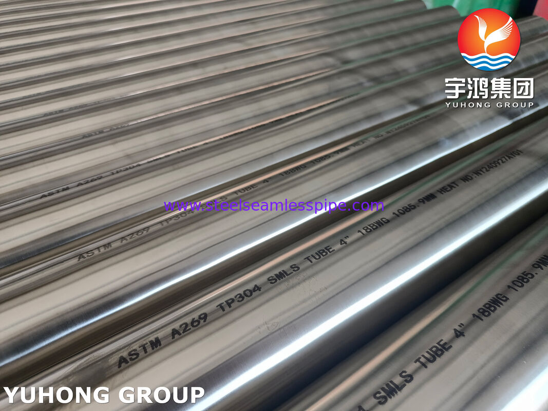 Tabung Seamless Baja Tahan Karat ASTM A269 TP304 Anil Cerah untuk Evaporator 4" 18BWG