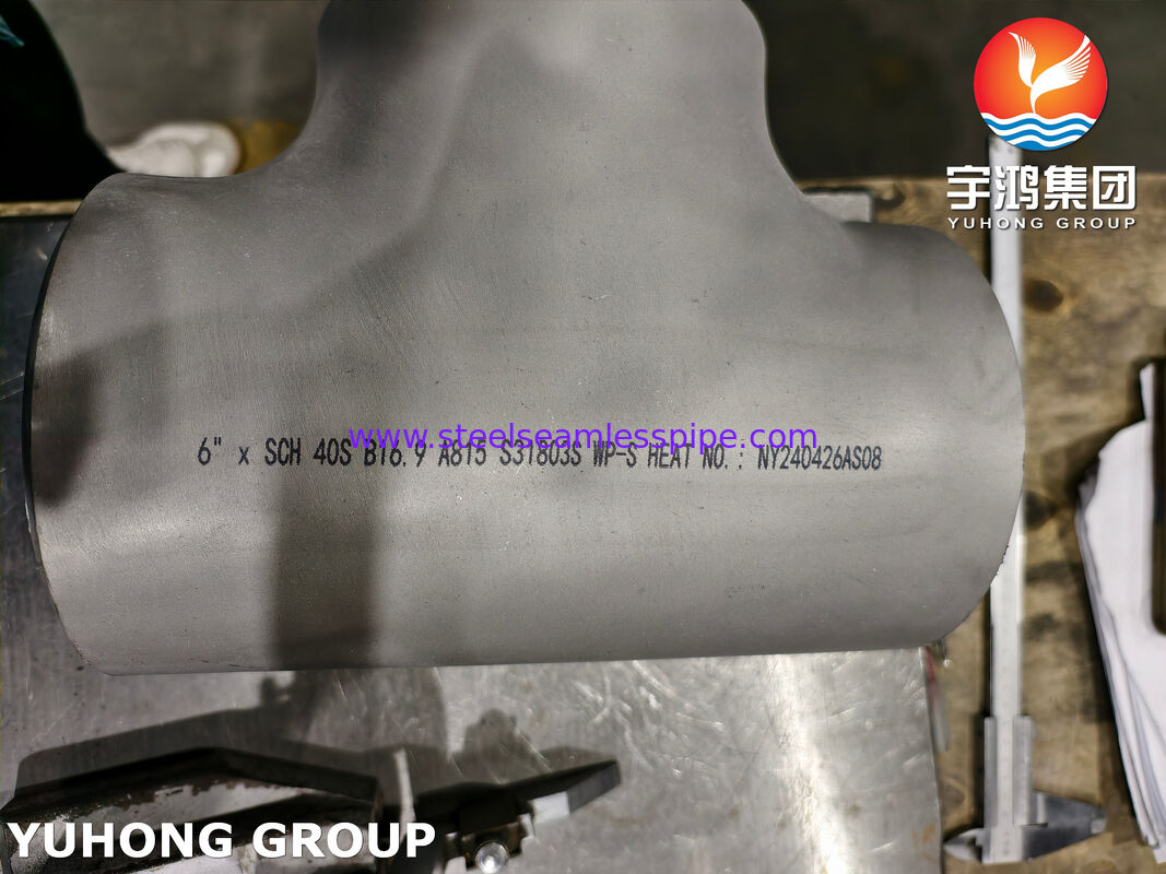 ASTM A815 UNS S31803 Fitting Baja Dupleks ASME B16.9 Buttweld Duplex 2205 Sama Tee