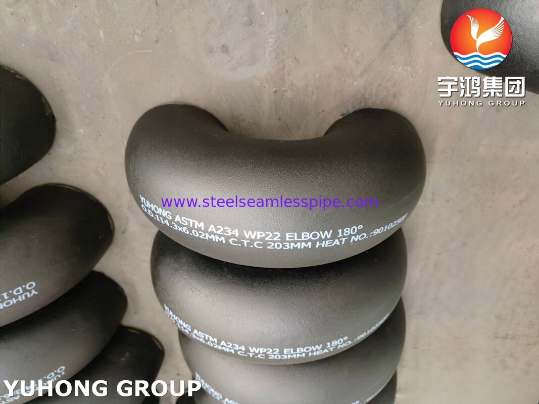 ASTM A234 WP22 CL1 / CL3 Baja Alloy Buttweld Fitting 180 derajat Siku Dicat Hitam