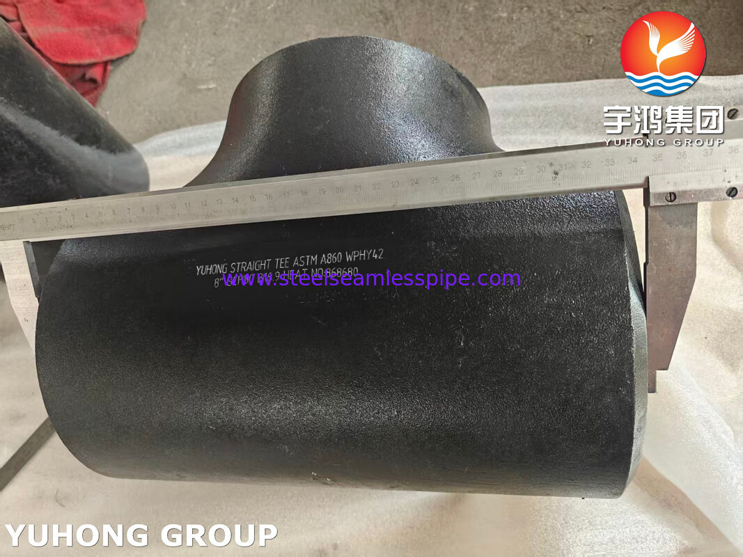 ASTM A860 WPHY 42 Tee Lurus Baja Karbon ASME B16.9 Perlengkapan Pipa Buttweld Baja