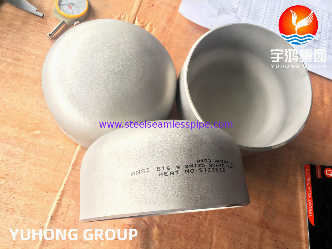A403 WP304 / WP304L Cap stainless steel, Fittings Butt weld B16.9Untuk pembuatan kapal bertekanan