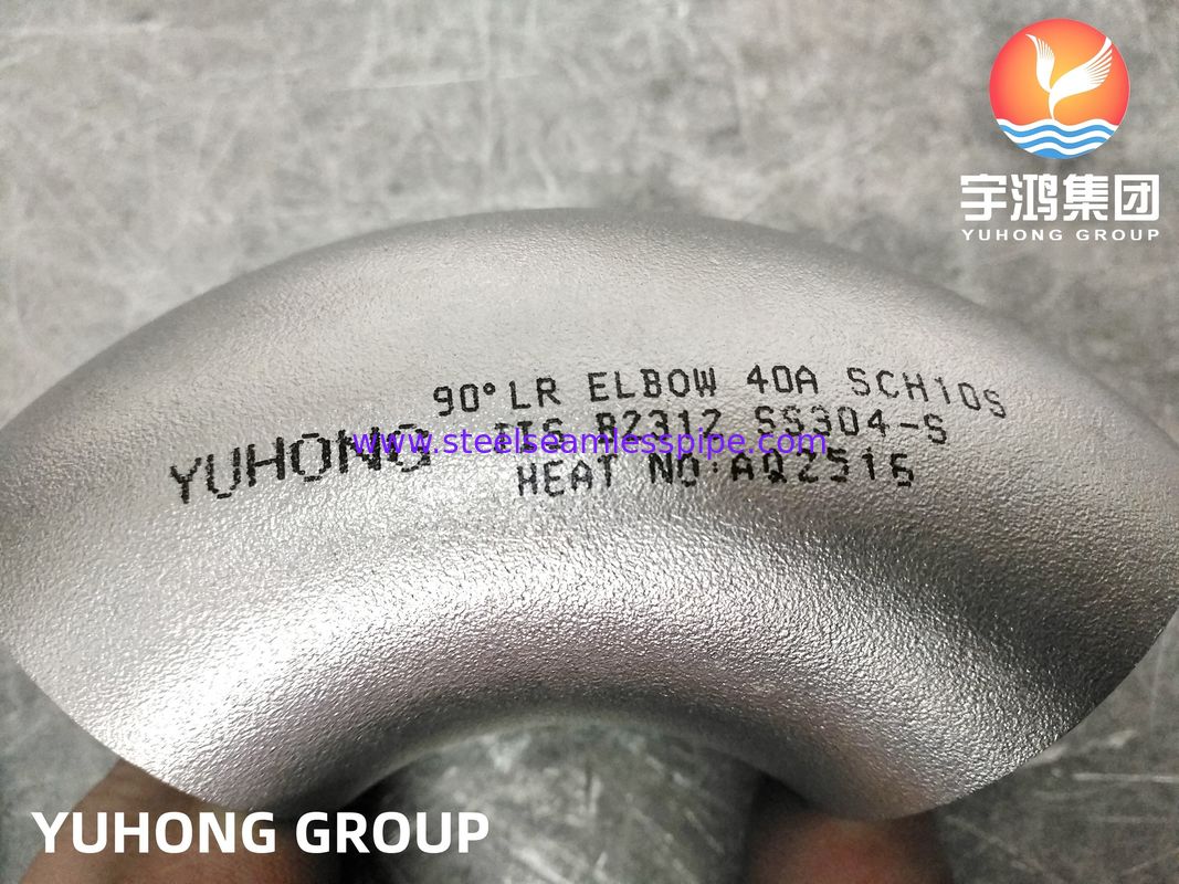 JIS B2312 WP304 LR Siku 45/90 derajat, stainless steel Seamless Butt-Weld Fitting untuk menara penyulingan minyak mentah