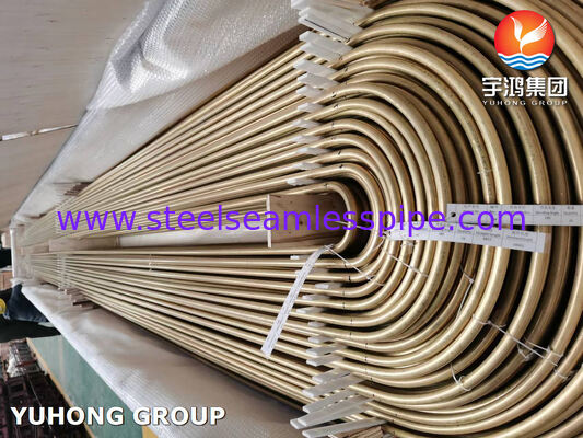 ASME SB111 C68700 Arsenik Aluminium Kuningan U Bend Seamless Tube Dengan Impingement Attack