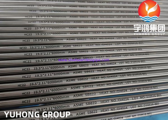 ASME SB622 UNS N06022, 2.4602, Hastelloy C22 Seamless Nickel Alloy Tube, Permukaan Cerah