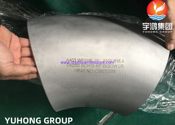 ASME SA403 WP316L Butt Weld Steel Fittings 90 ° / 45 ° Radius Panjang Siku